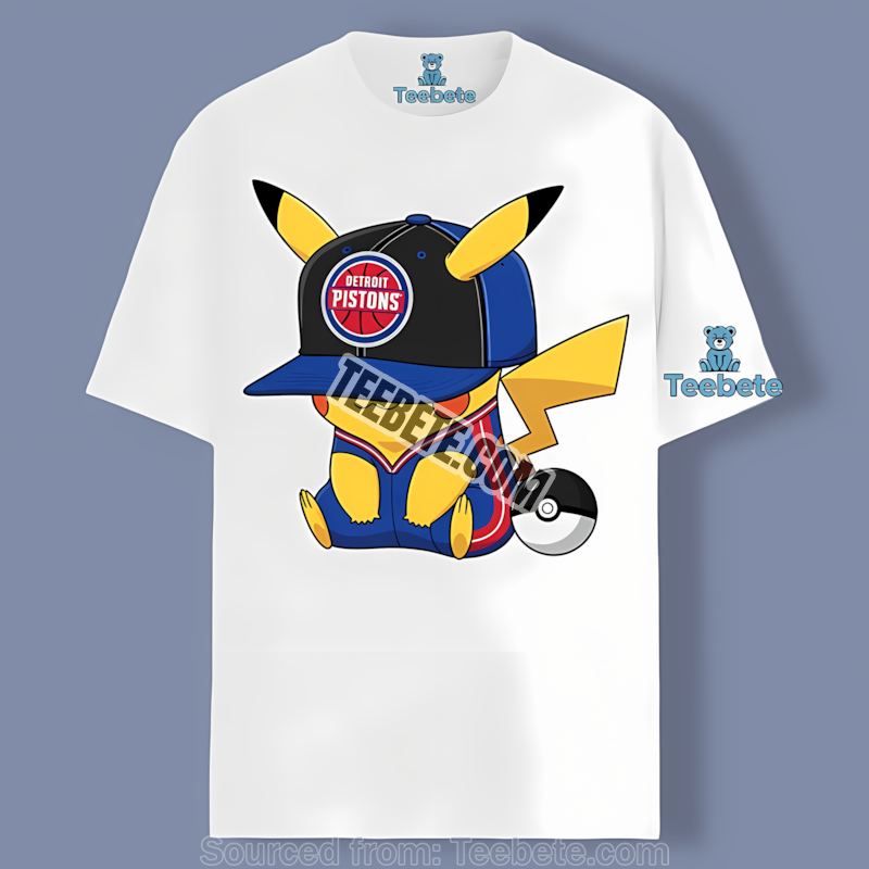 Pikachu Wearing Detroit Pistons Hat Cheap Graphic Tee