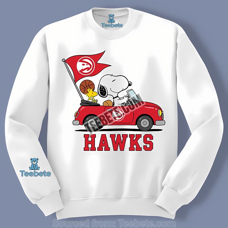 Snoopy Driving Car Atlanta Hawks Color Long Sleeve Snoopy Driving Car Atlanta Hawks Color Long Sleeve