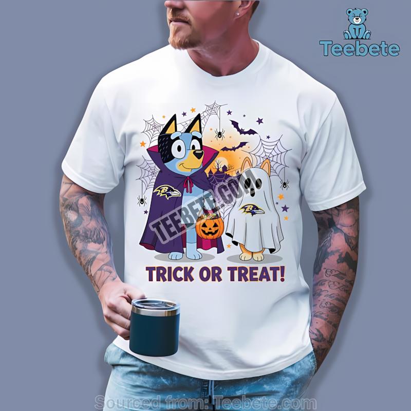Baltimore Ravens Bluey Bingo Trick Or Treat Halloween Shirt