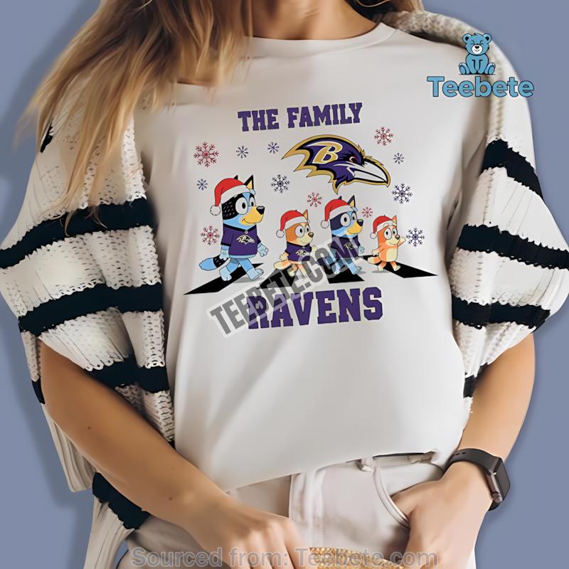 Baltimore Ravens Bluey Family Christmas Snowflake Shirt
