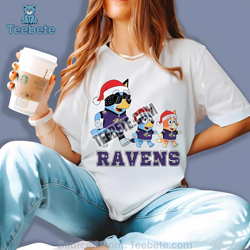 Baltimore Ravens Bluey Family Santa Hat Christmas Parade Shirt