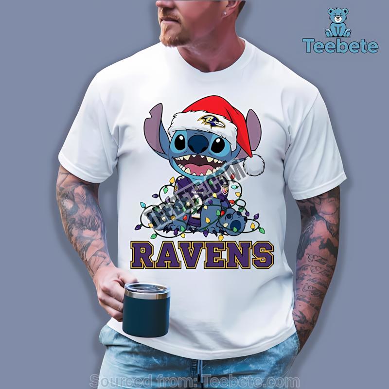 Baltimore Ravens Christmas Stitch Lights Holiday Shirt