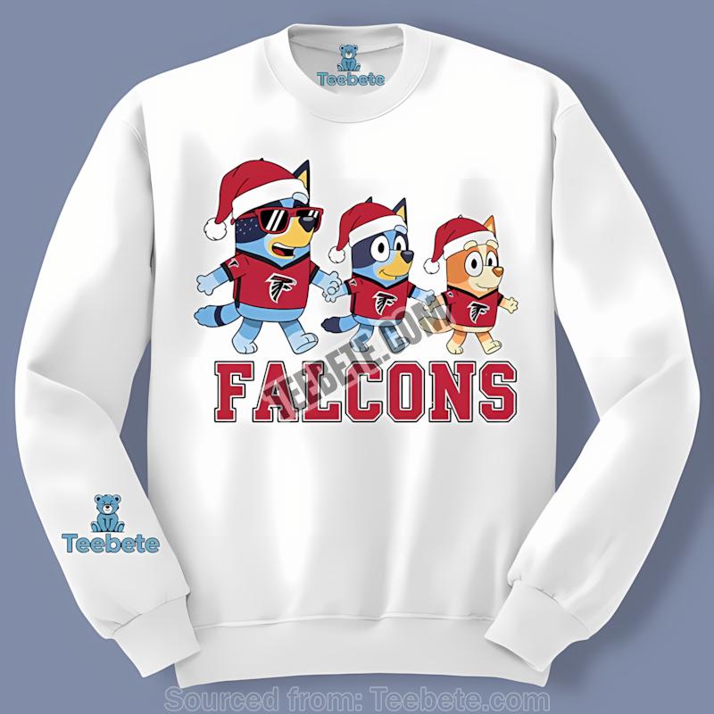 Bluey Family Santa Hat Christmas Parade Atlanta Falcons Long Sleeve Bluey Family Santa Hat Christmas Parade Atlanta Falcons Long Sleeve
