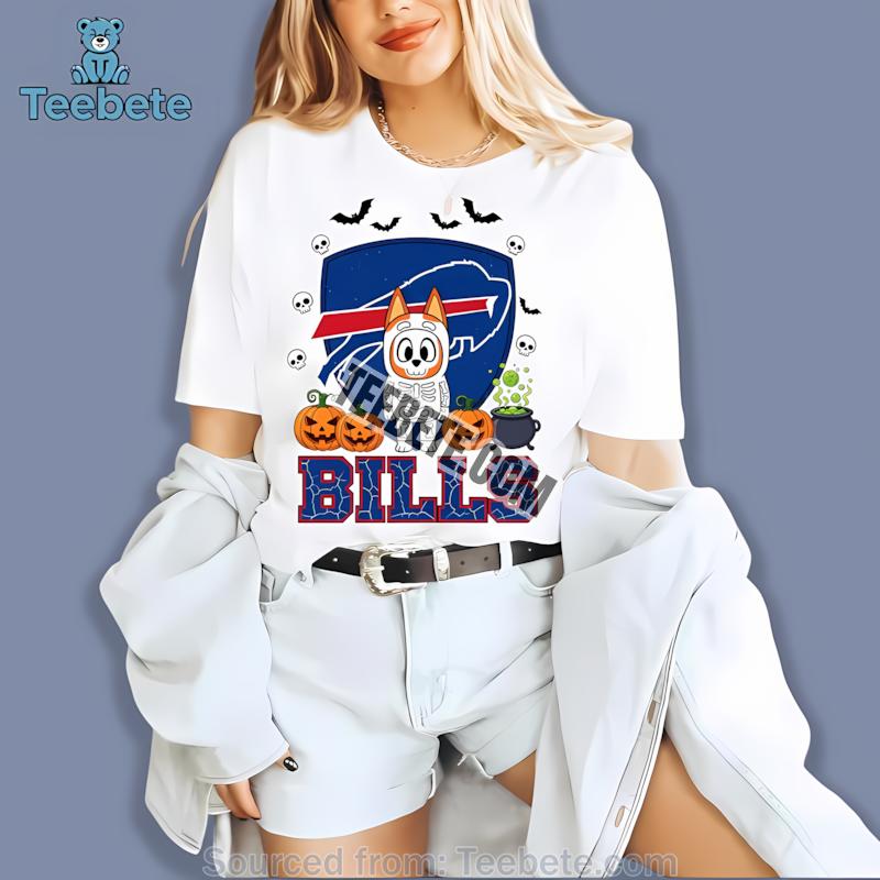 Buffalo Bills Bingo Bluey Halloween Skeleton Pumpkin Shirt