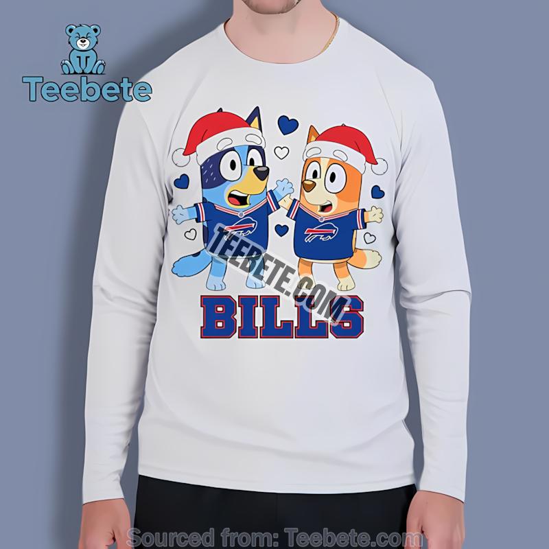 Buffalo Bills Bluey And Bingo Christmas Dancing Long Sleeve Buffalo Bills Bluey And Bingo Christmas Dancing Long Sleeve