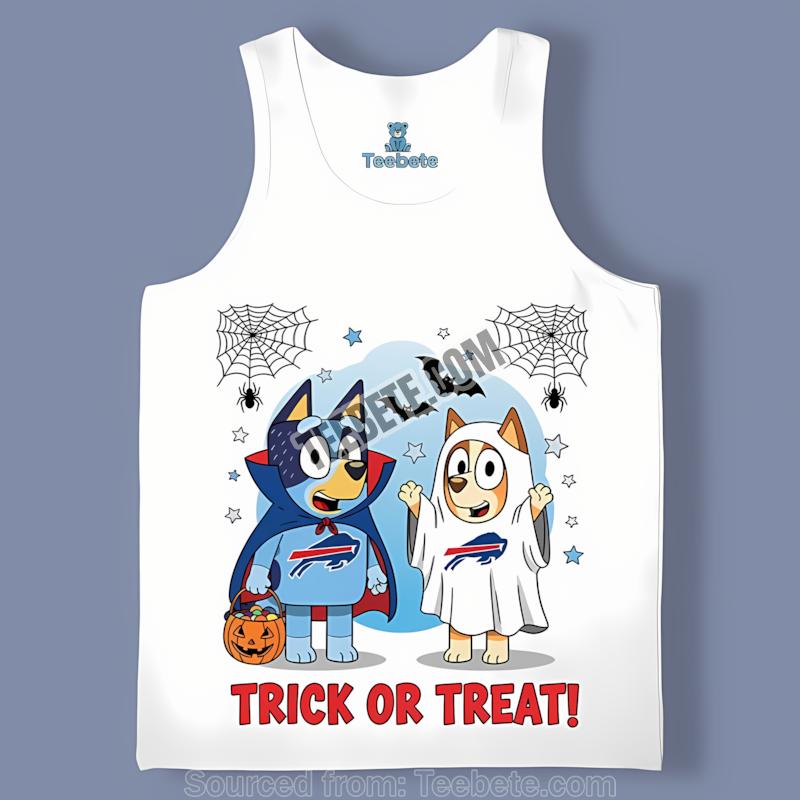 Buffalo Bills Bluey Bingo Trick Or Treat Halloween Tanktop Buffalo Bills Bluey Bingo Trick Or Treat Halloween Tanktop