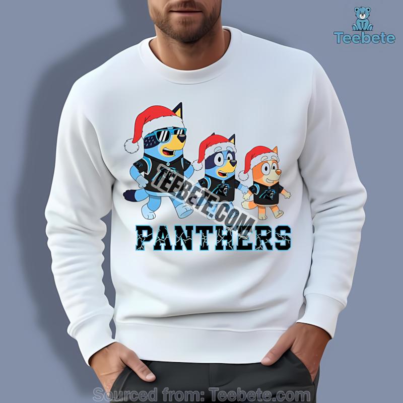 Carolina Panthers Bluey Parade Santa Hat Christmas Long Sleeve Carolina Panthers Bluey Parade Santa Hat Christmas Long Sleeve
