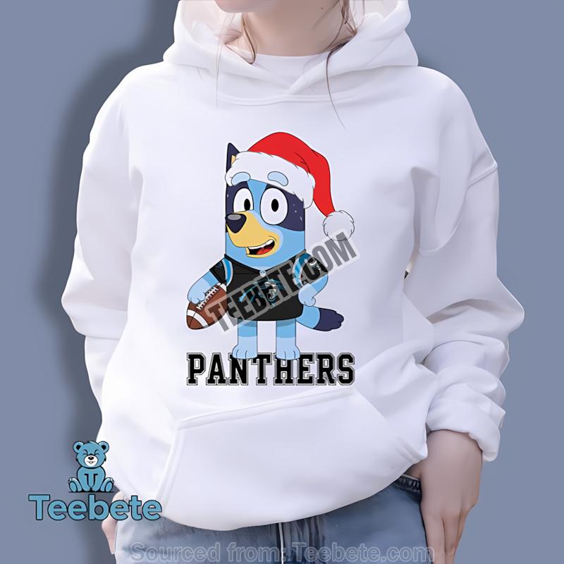 Carolina Panthers Bluey Santa Hat Christmas Spirit Hoodie Carolina Panthers Bluey Santa Hat Christmas Spirit Hoodie