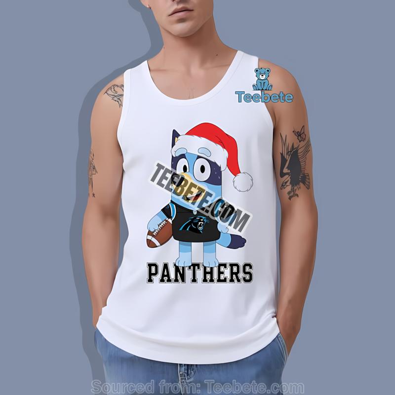 Carolina Panthers Bluey Santa Hat Christmas Spirit Tanktop Carolina Panthers Bluey Santa Hat Christmas Spirit Tanktop