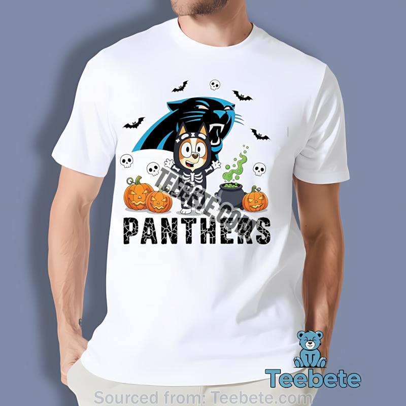 Carolina Panthers Bluey Skeleton Pumpkin Halloween Bingo Shirt