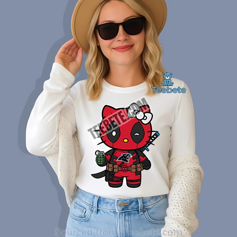 Carolina Panthers Hello Kitty Deadpool Mashup Long Sleeve Carolina Panthers Hello Kitty Deadpool Mashup Long Sleeve
