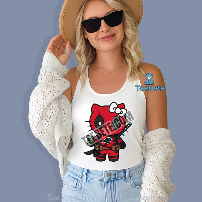 Carolina Panthers Hello Kitty Deadpool Mashup Tanktop Carolina Panthers Hello Kitty Deadpool Mashup Tanktop