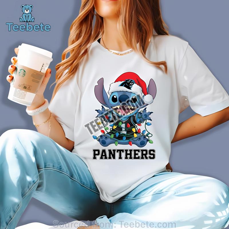 Carolina Panthers Stitch Lights Christmas Holiday Shirt