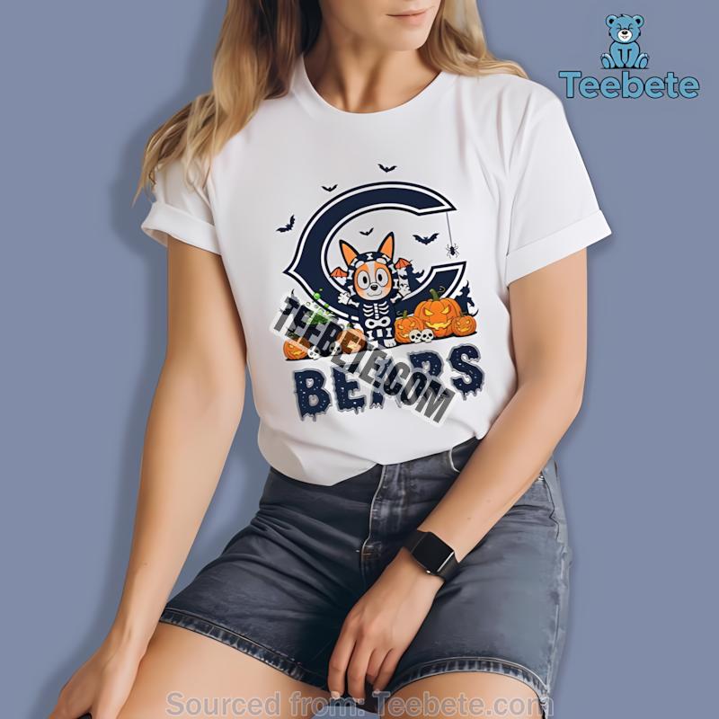 Chicago Bears Bingo Bluey Halloween Skeleton Pumpkin Shirt