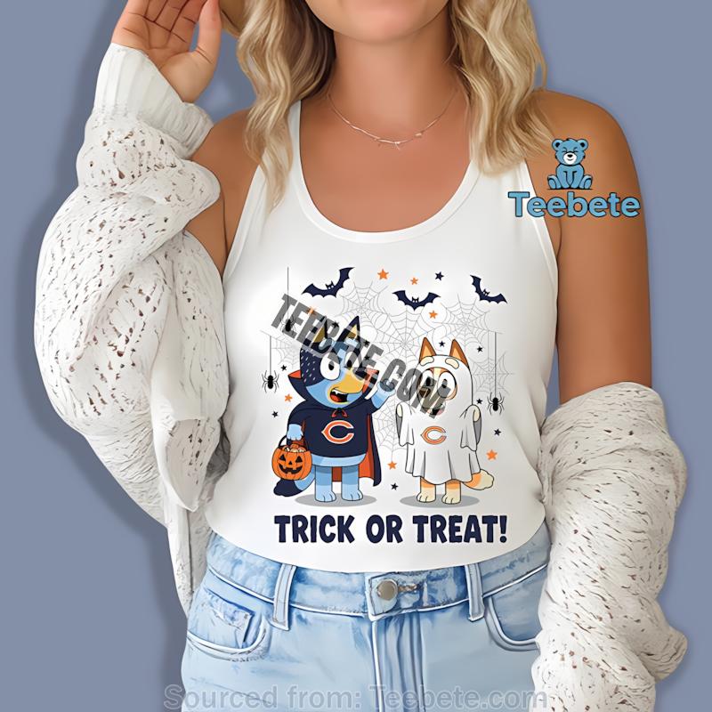 Chicago Bears Bluey Bingo Trick Or Treat Halloween Tanktop Chicago Bears Bluey Bingo Trick Or Treat Halloween Tanktop