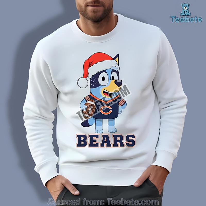 Chicago Bears Bluey Christmas Santa Hat Long Sleeve Chicago Bears Bluey Christmas Santa Hat Long Sleeve