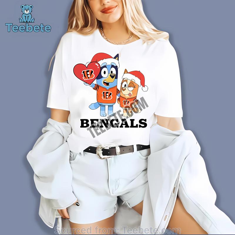 Cincinnati Bengals Bluey Bingo Christmas Heart Shirt