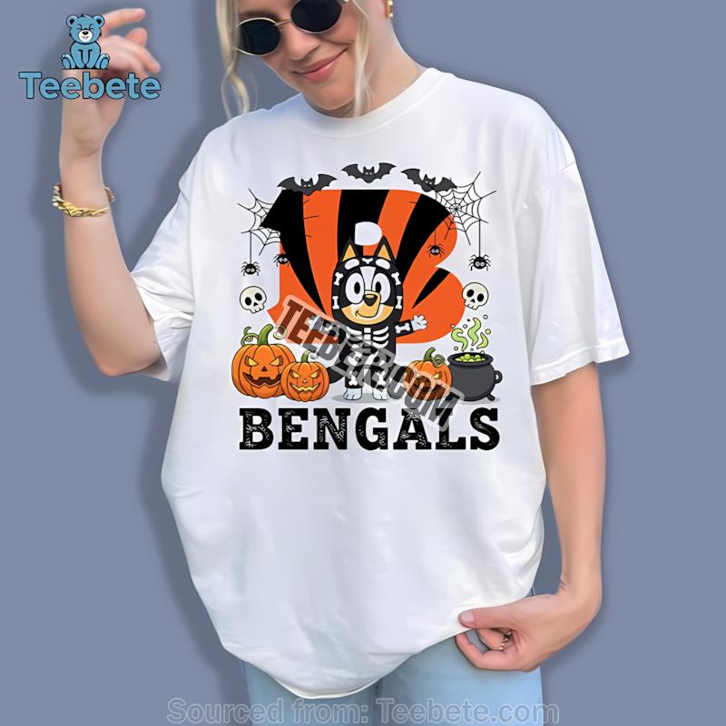 Cincinnati Bengals Bluey Bingo Skeleton Pumpkin Halloween Shirt