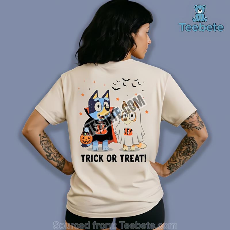 Cincinnati Bengals Bluey Bingo Trick Or Treat Halloween Shirt