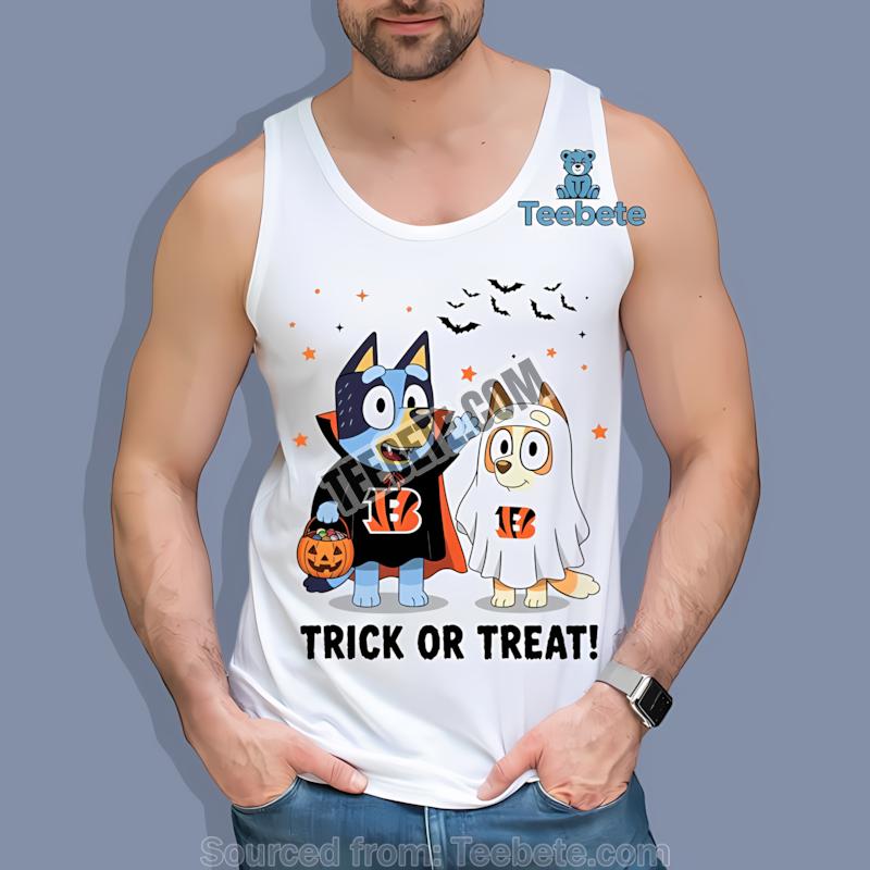 Cincinnati Bengals Bluey Bingo Trick Or Treat Halloween Tanktop Cincinnati Bengals Bluey Bingo Trick Or Treat Halloween Tanktop