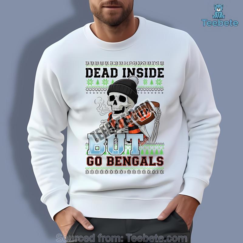 Cincinnati Bengals Dead Inside Christmas Skeleton Long Sleeve Cincinnati Bengals Dead Inside Christmas Skeleton Long Sleeve