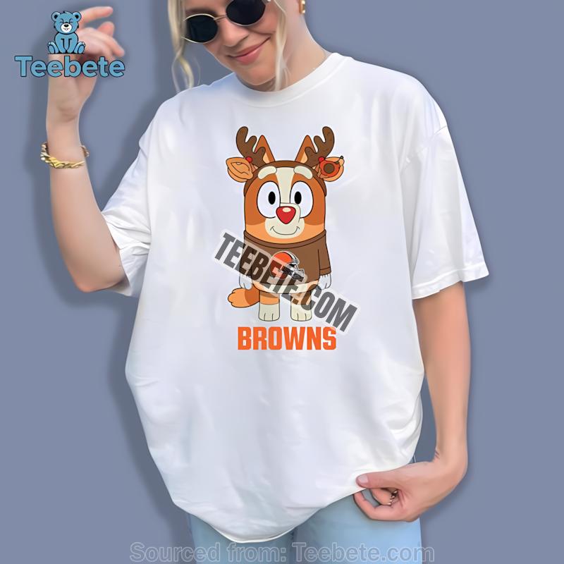Cleveland Browns Bluey Bingo Reindeer Christmas Graphic Shirt