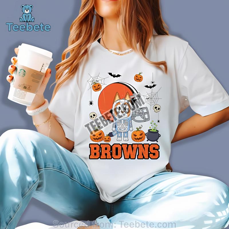 Cleveland Browns Bluey Bingo Skeleton Pumpkin Halloween Mens Shirt