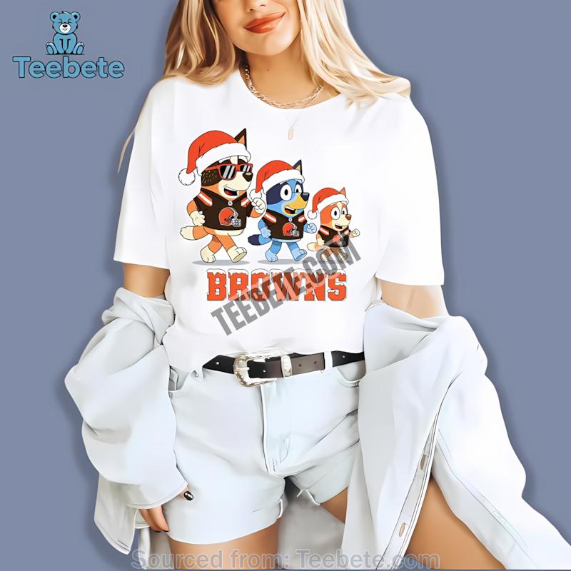 Cleveland Browns Bluey Family Santa Hat Christmas Parade Womens Shirt