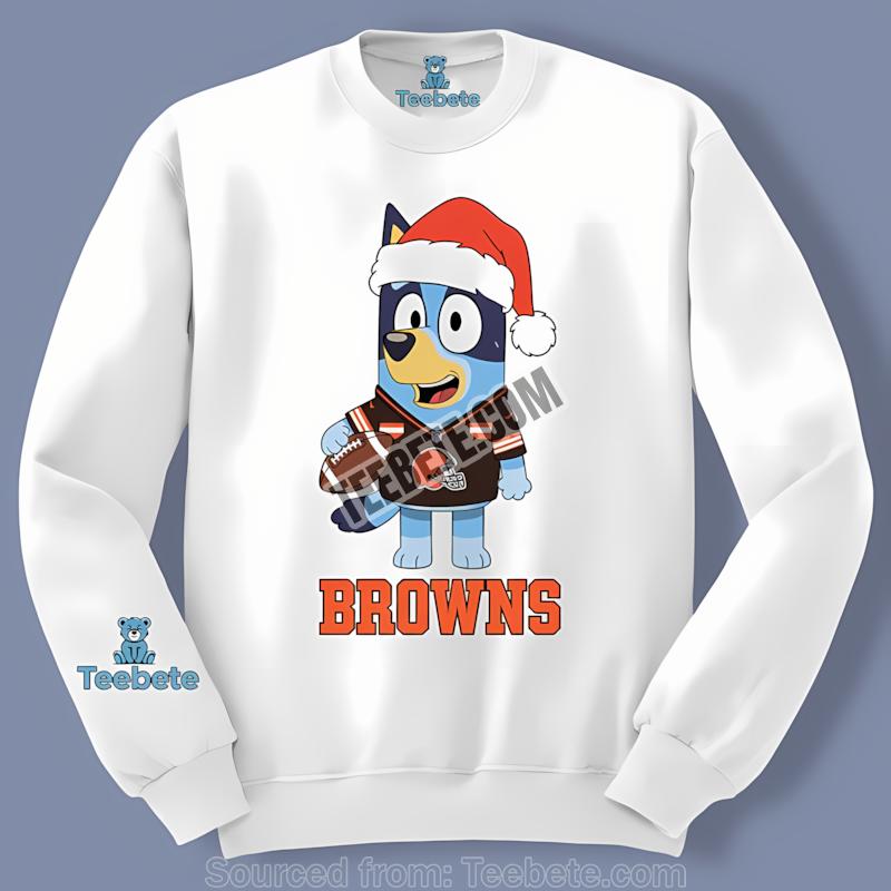 Cleveland Browns Bluey Santa Hat Christmas Womens Long Sleeve Cleveland Browns Bluey Santa Hat Christmas Womens Long Sleeve