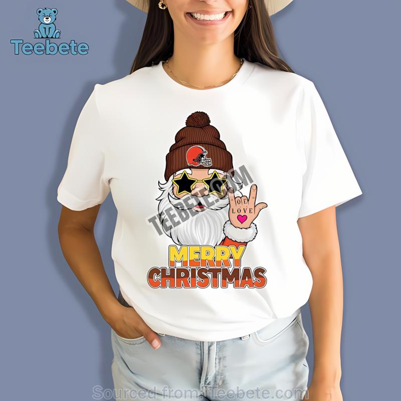 Cleveland Browns Rock Santa Merry Christmas Mens Graphic Shirt