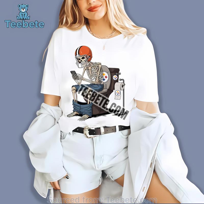 Cleveland Browns Skeleton Toilet Vs Steelers Rivalry Retro Shirt