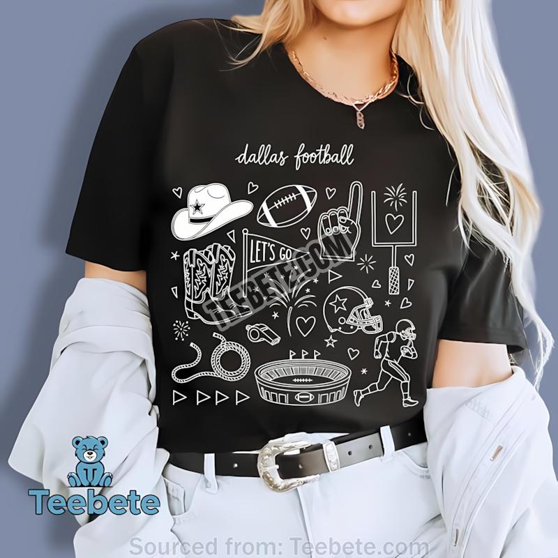 Dallas Cowboys Fun White Outline Football Elements Artwork Shirt