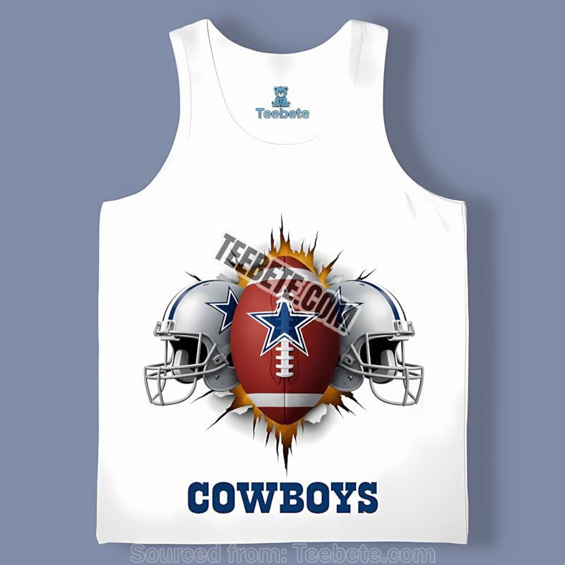 Dallas Cowboys Helmet And Football Burst Through Star Logo Tanktop Dallas Cowboys Helmet And Football Burst Through Star Logo Tanktop