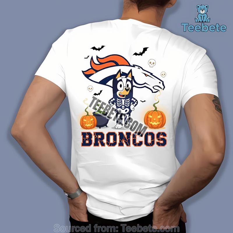 Denver Broncos Bingo Bluey Halloween Skeleton Pumpkin Shirt