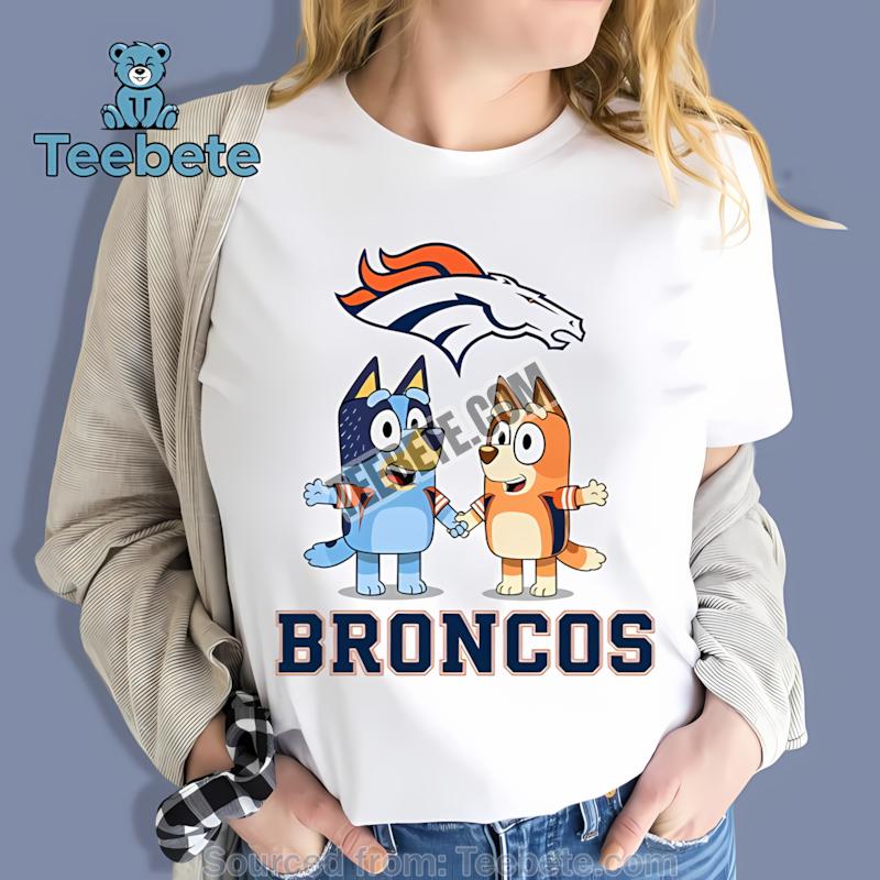 Denver Broncos Bluey And Bingo Holding Hands Shirt