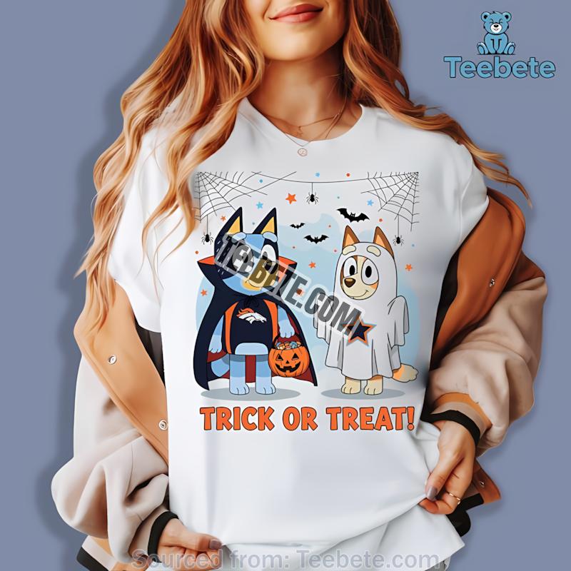Denver Broncos Bluey Bingo Trick Or Treat Halloween Shirt