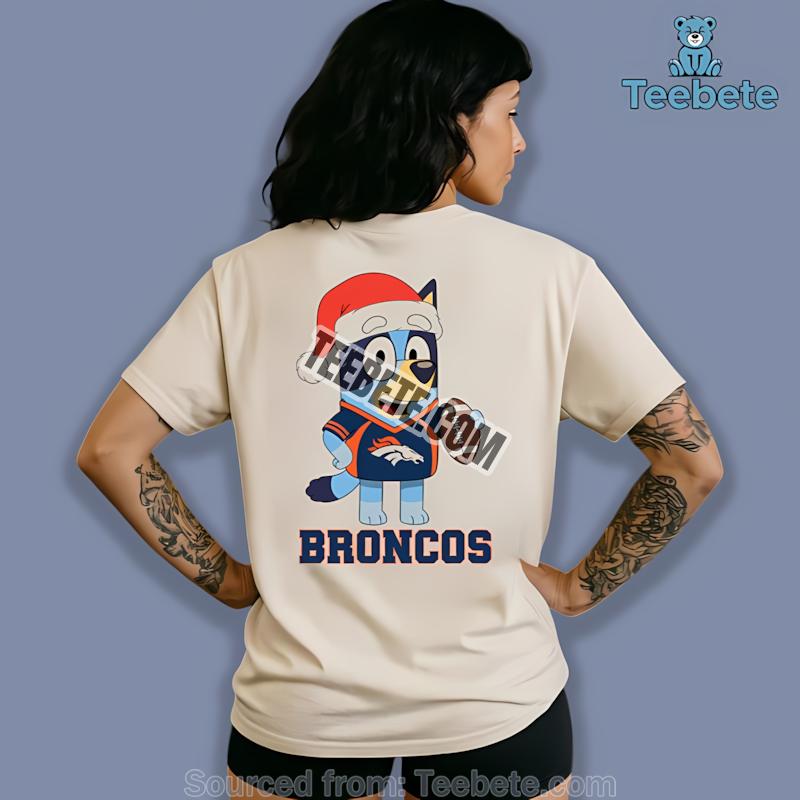 Denver Broncos Bluey Christmas Santa Hat Shirt