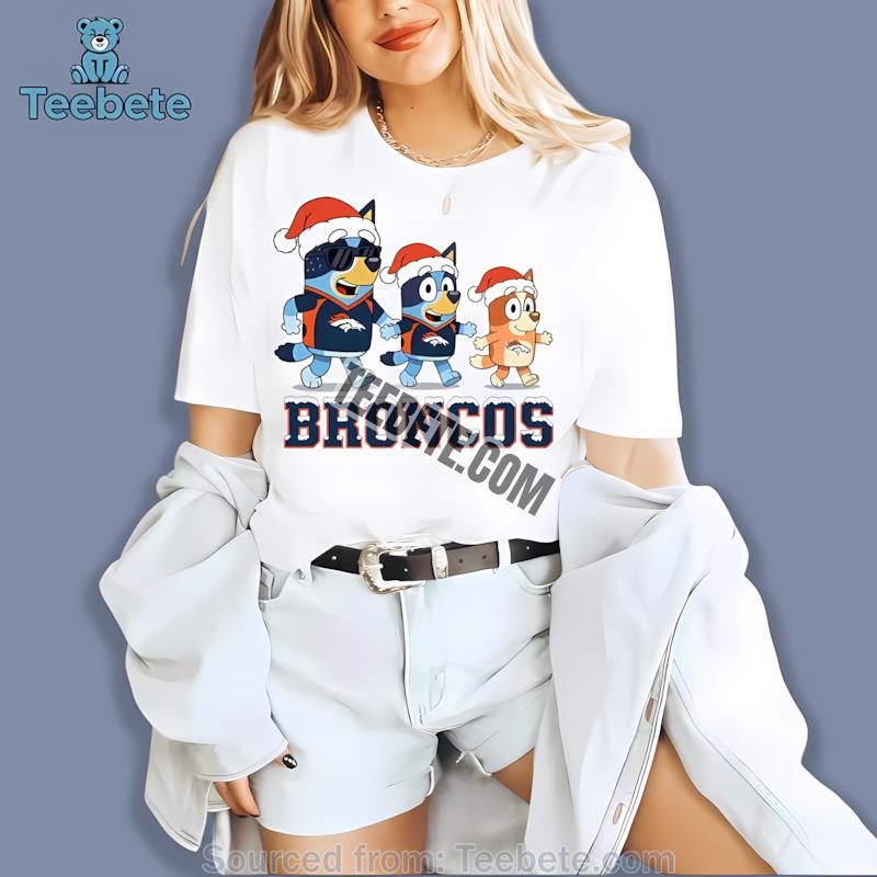 Denver Broncos Bluey Family Santa Hat Christmas Parade Shirt