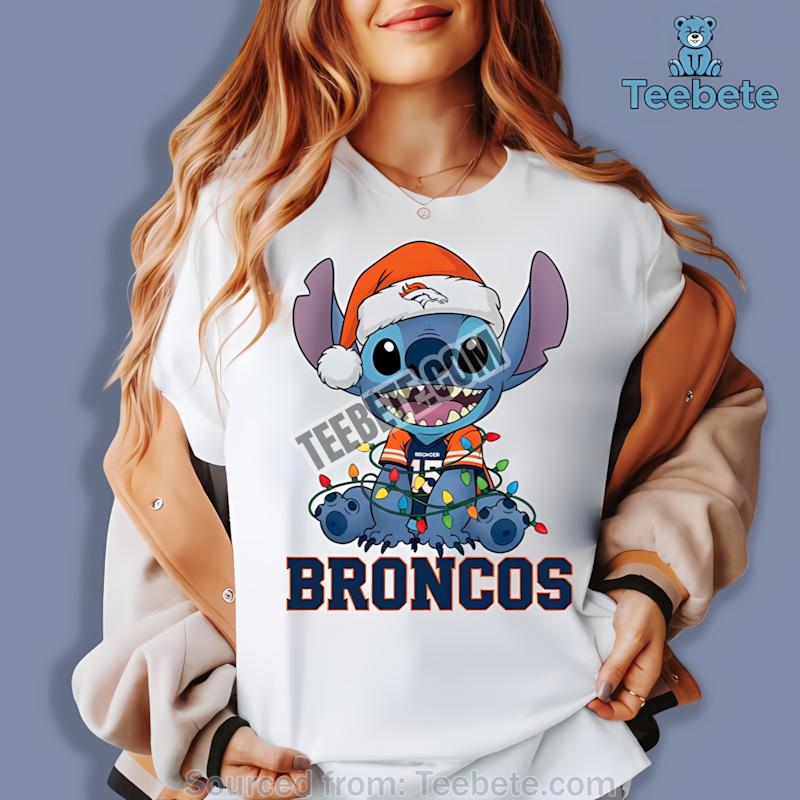 Denver Broncos Christmas Stitch Lights Holiday Shirt