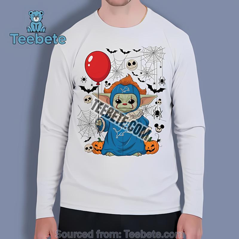 Detroit Lions Baby Yoda Vs Pennywise Halloween Long Sleeve Detroit Lions Baby Yoda Vs Pennywise Halloween Long Sleeve