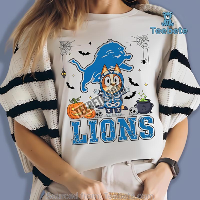 Detroit Lions Bingo Bluey Halloween Skeleton Pumpkin Shirt
