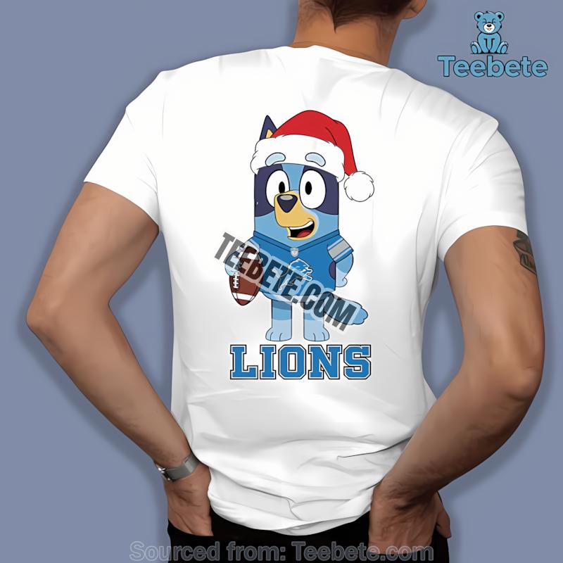 Detroit Lions Bluey Christmas Santa Hat Shirt
