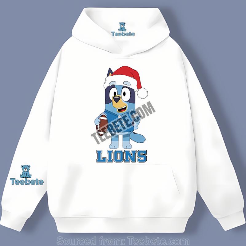 Detroit Lions Bluey Christmas Santa Hat Hoodie Detroit Lions Bluey Christmas Santa Hat Hoodie