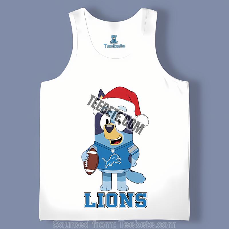 Detroit Lions Bluey Christmas Santa Hat Tanktop Detroit Lions Bluey Christmas Santa Hat Tanktop