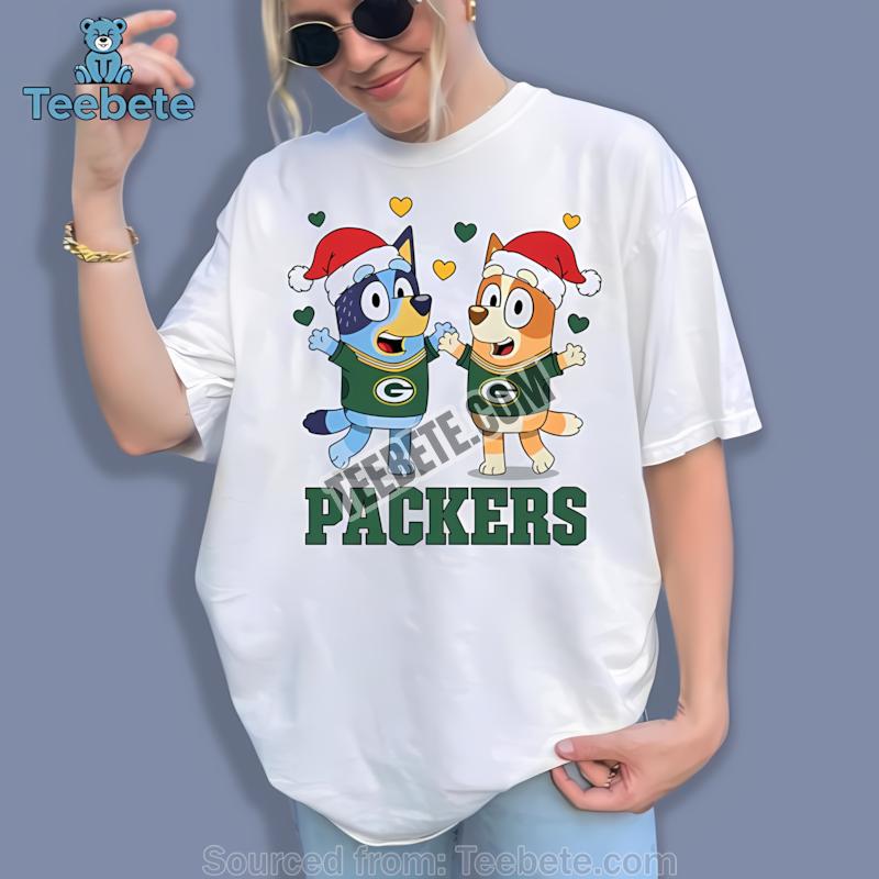 Green Bay Packers Bluey And Bingo Christmas Dancing Retro Shirt
