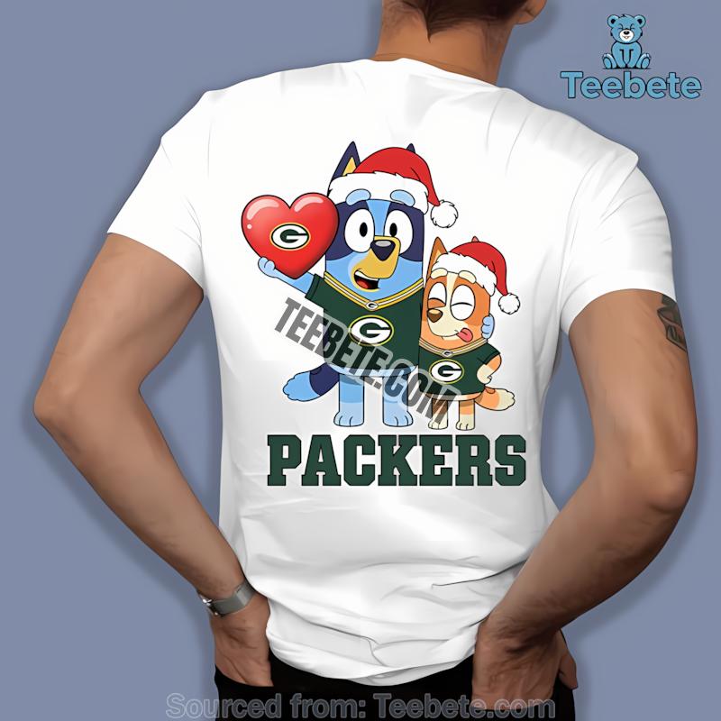 Green Bay Packers Bluey And Bingo Christmas Heart Classic Shirt