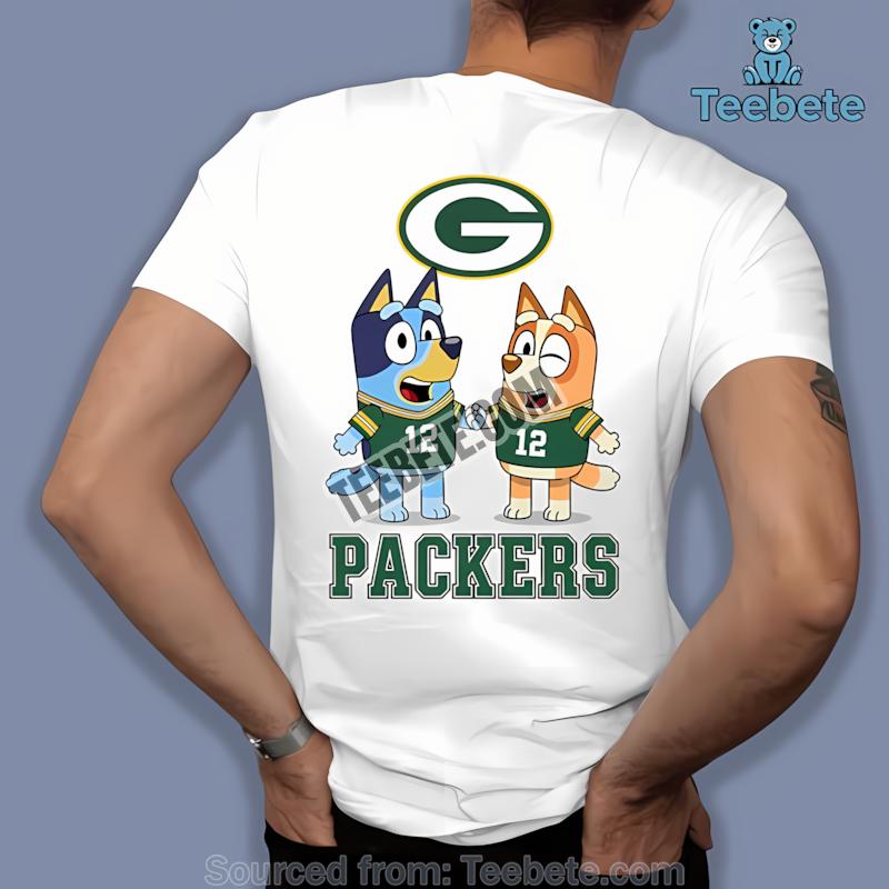 Green Bay Packers Bluey And Bingo Holding Hands Casual Shirt