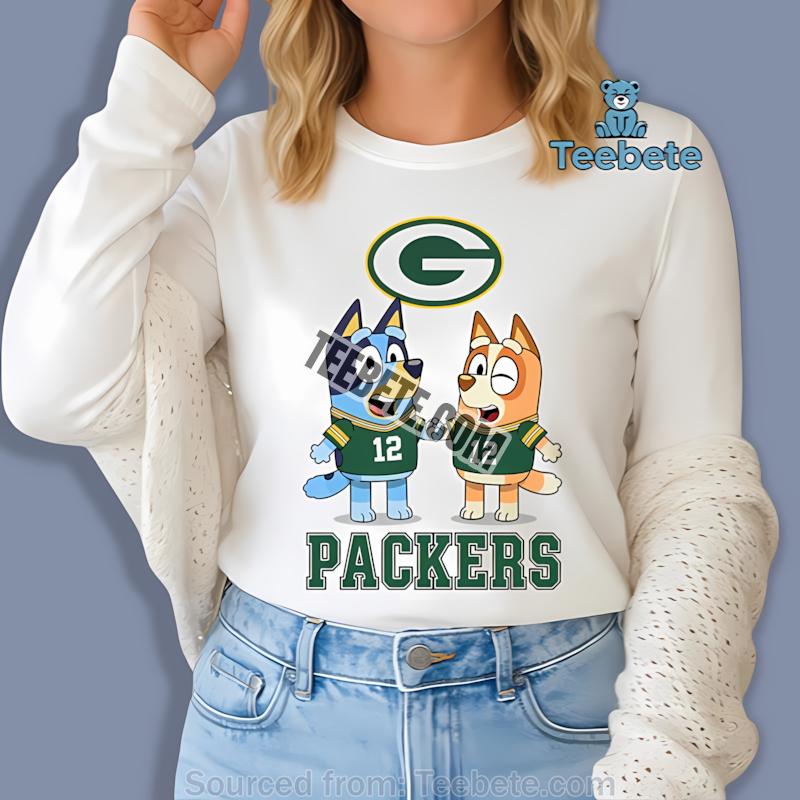 Green Bay Packers Bluey And Bingo Holding Hands Casual Long Sleeve Green Bay Packers Bluey And Bingo Holding Hands Casual Long Sleeve