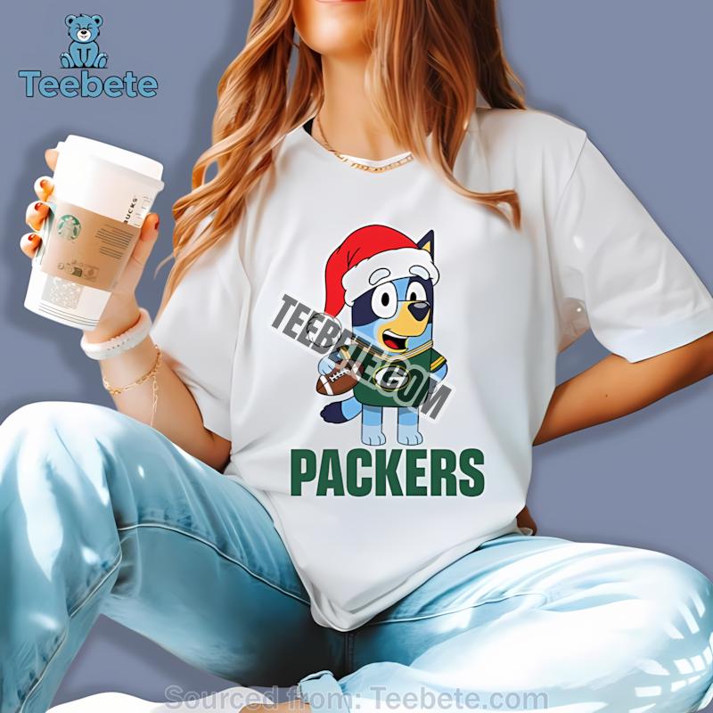 Green Bay Packers Bluey Christmas Santa Hat Soft Shirt