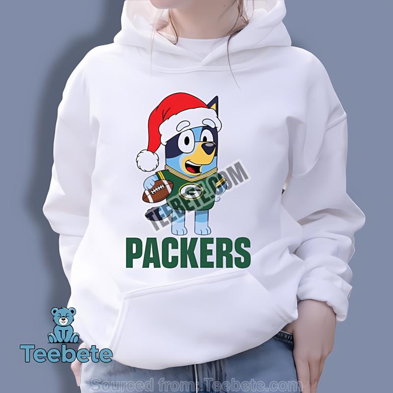 Green Bay Packers Bluey Christmas Santa Hat Soft Hoodie Green Bay Packers Bluey Christmas Santa Hat Soft Hoodie